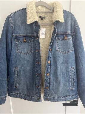 J. Crew Blue Denim Sherpa-Lined Jean Jacket with Cream Collar